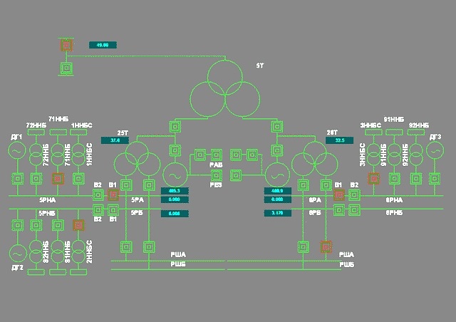 Электросхема подключния блока через трансформатор 750 кВ.