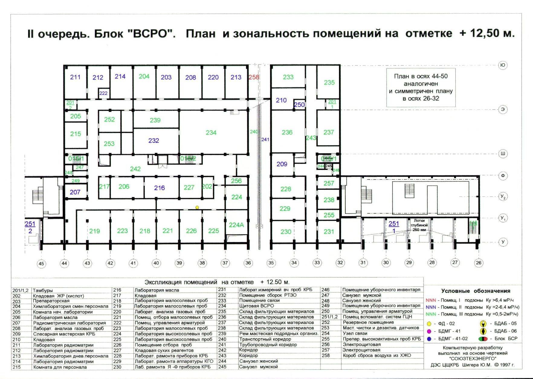  План и зональность помещений на отм. +12.50 блока "ВСРО" 2-й очереди.