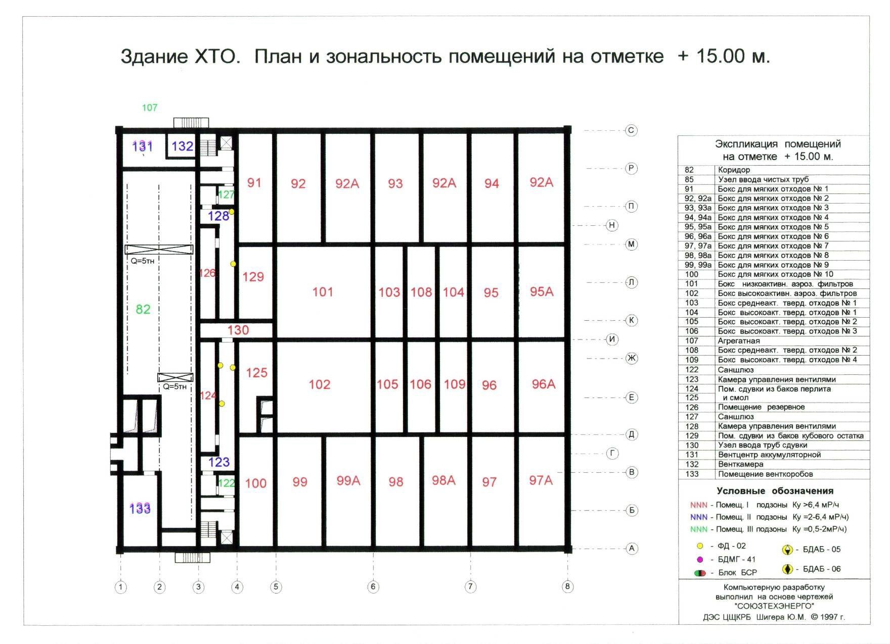 План и зональность помещений на отм. +15.00 здания ХТО.